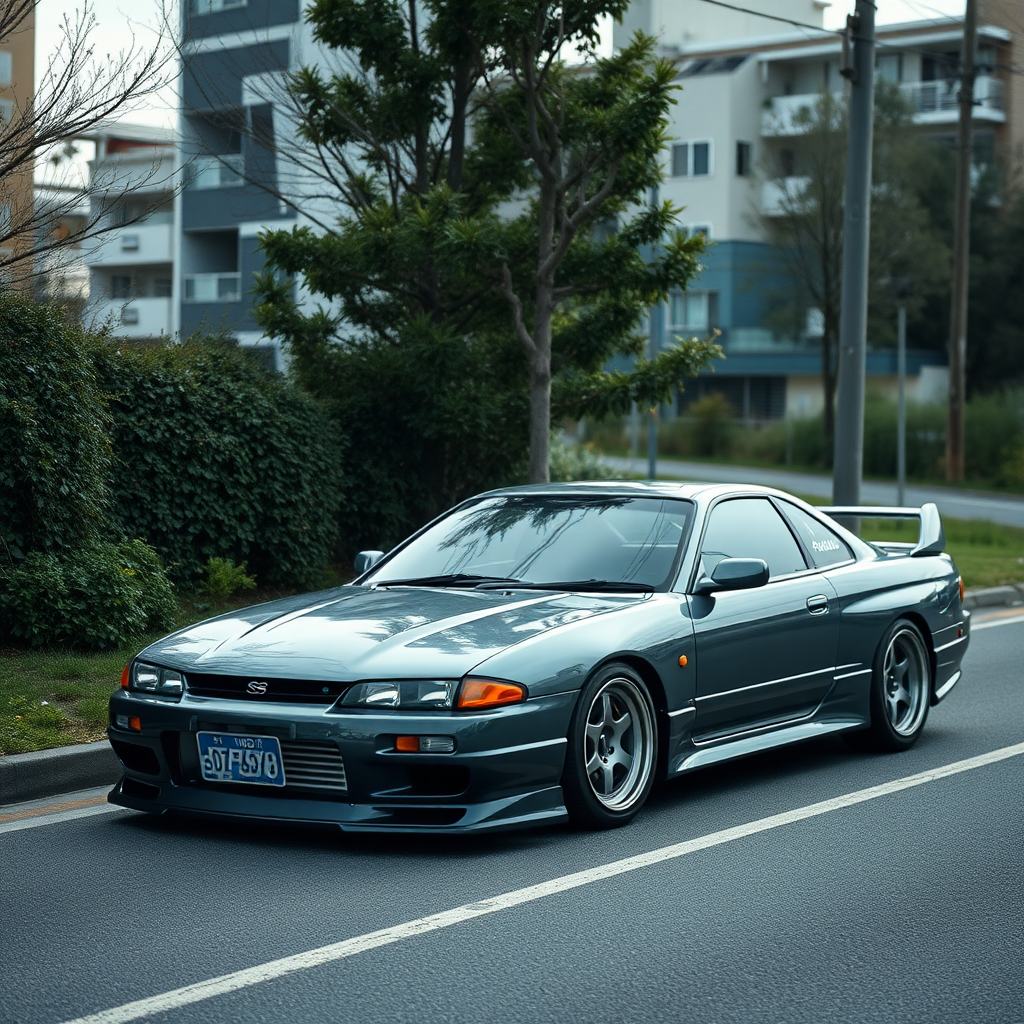 Nissan Silvia S14 the car is parked on the side of the road, inspired by Taiyō Matsumoto, tumblr, restomod, nd4, c4