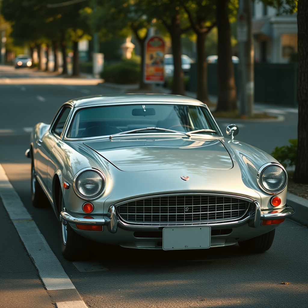 metallic shine classic car is parked on the side of the road, inspired by Taiyō Matsumoto, tumblr, restomod, nd4, c4