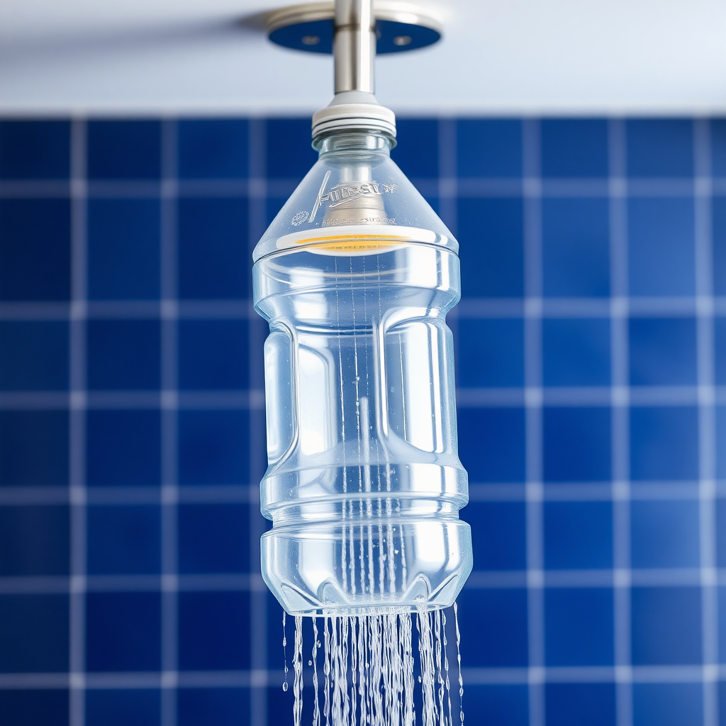 A showerhead shaped like an upside-down water bottle.