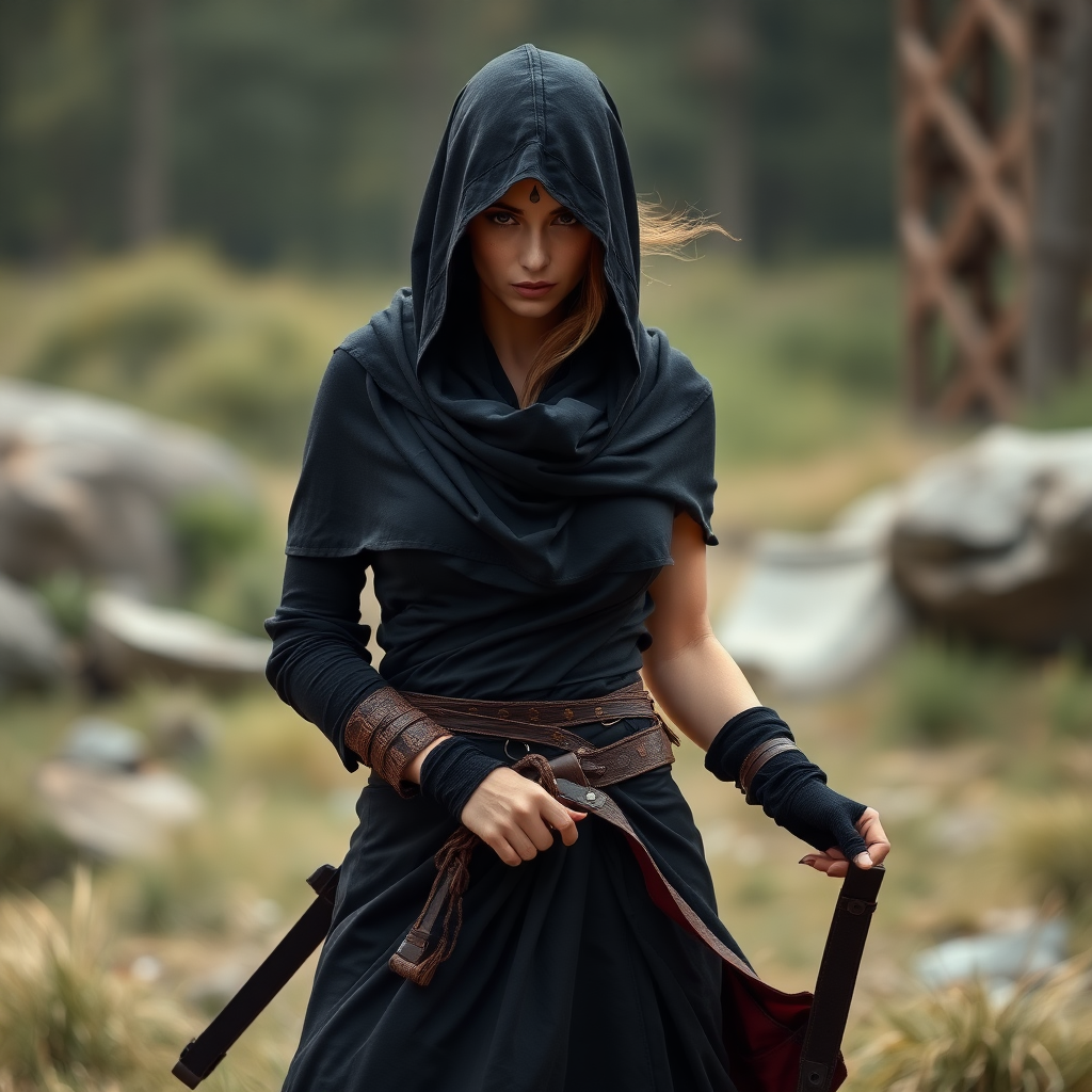 Assassin wearing all black wrap clothes Beautiful woman