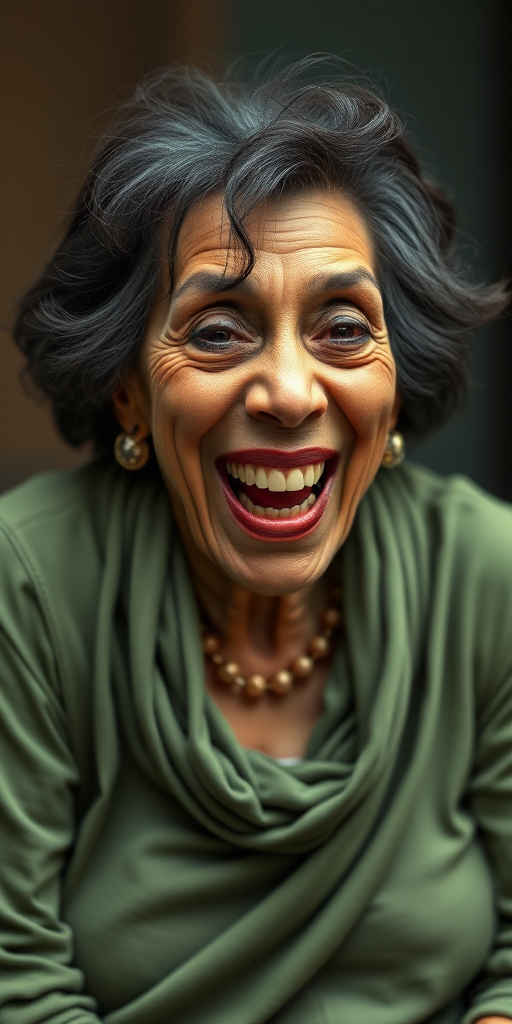 Kamala Harris lookalike old ugly fat alien female laughing