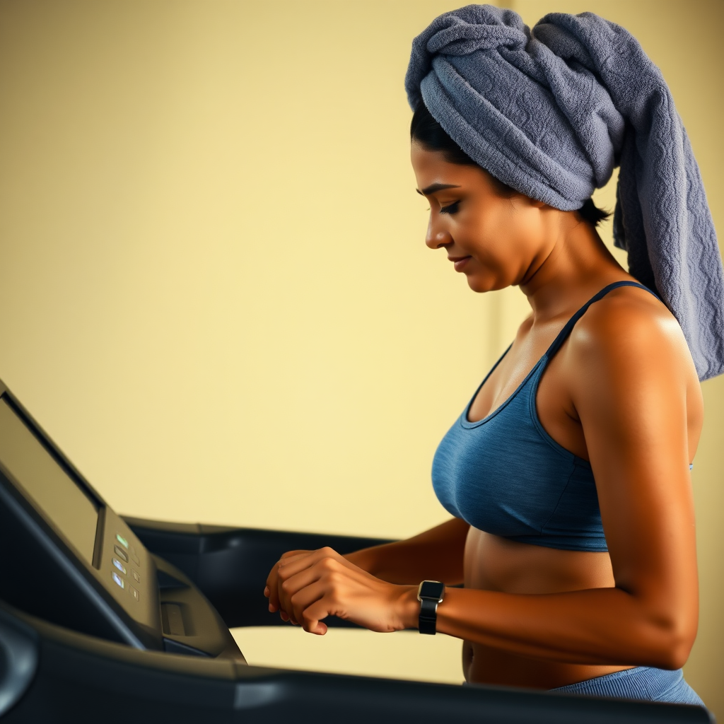 Indian wife, towel head, working out on Treadmill