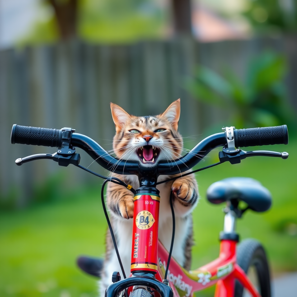 cat biting bicycle