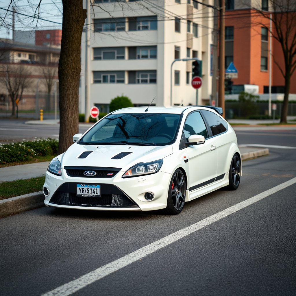 ford focus rs 2009 car is parked on the side of the road, inspired by Taiyō Matsumoto, tumblr, restomod, nd4, c4