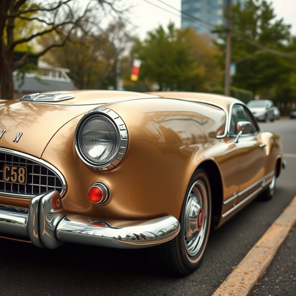 metallic shine classic car is parked on the side of the road, inspired by Taiyō Matsumoto, tumblr, restomod, nd4, c4