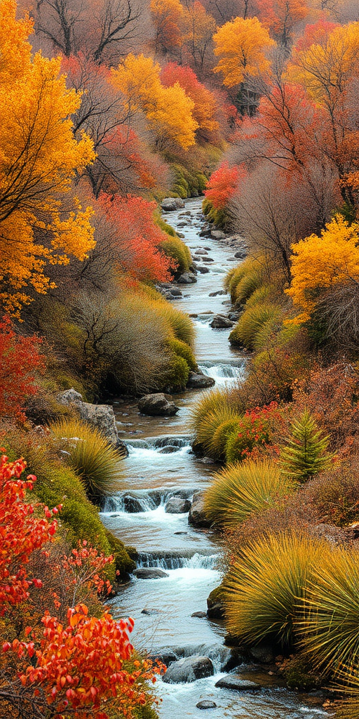 Autumn in the Mediterranean vegetation with a long stream