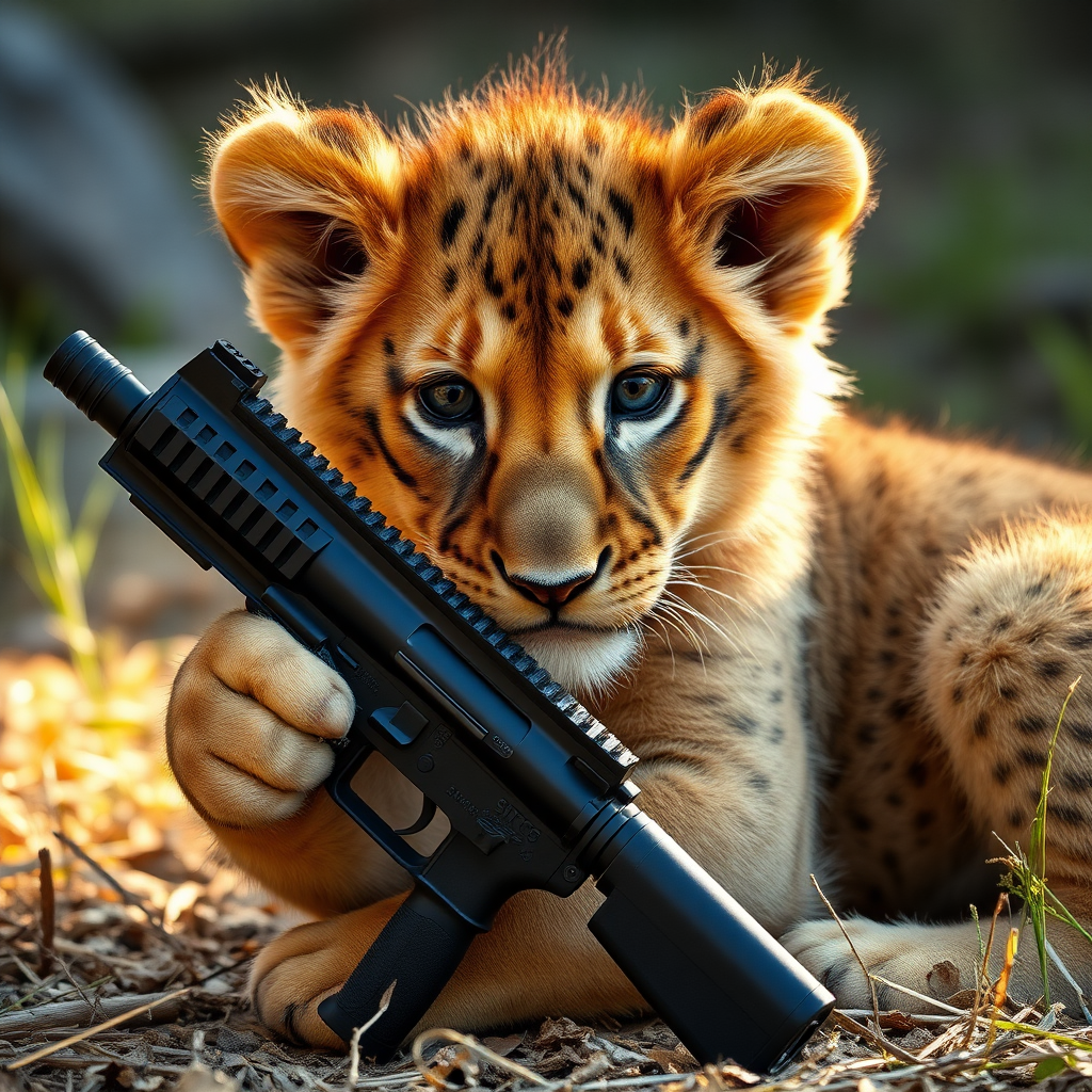 Lion cub with a Sig M18