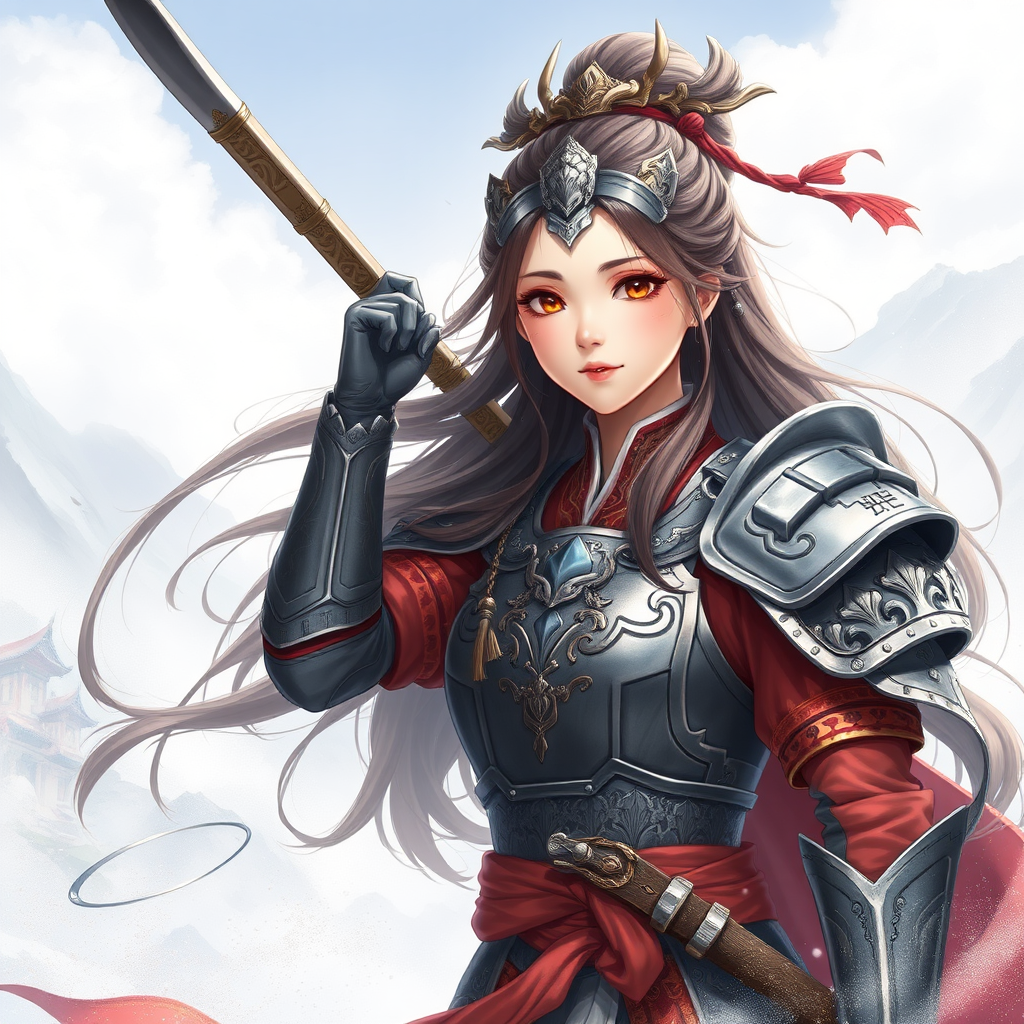 A pure and beautiful armored girl, a true heroine of China.