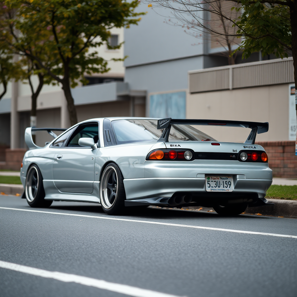 Nissan Silvia S14 the car is parked on the side of the road, inspired by Taiyō Matsumoto, Tumblr, restomod, ND4, C4