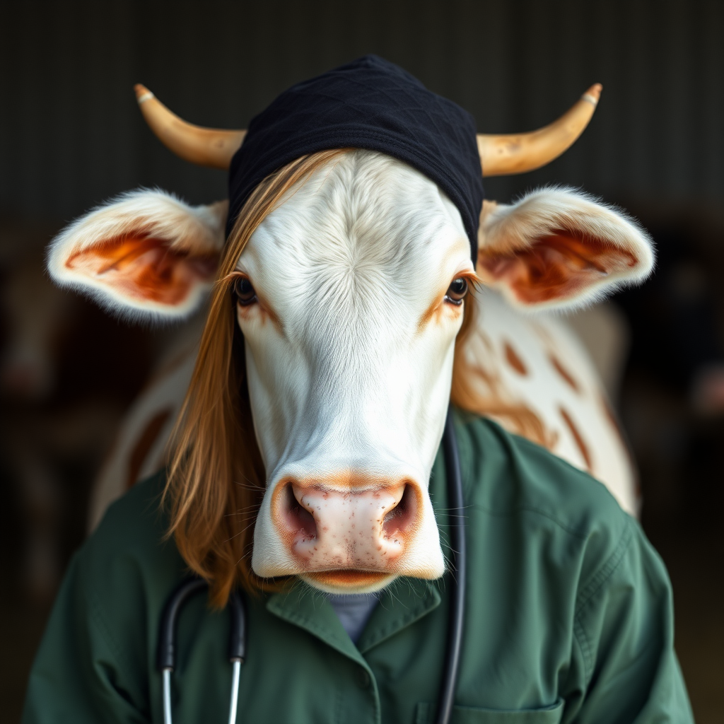 Danish, female cattle veterinarian, frontal view, woman