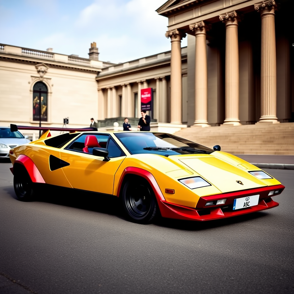 Lamborghini Countach LP| 800-4 parked in front of British Museum