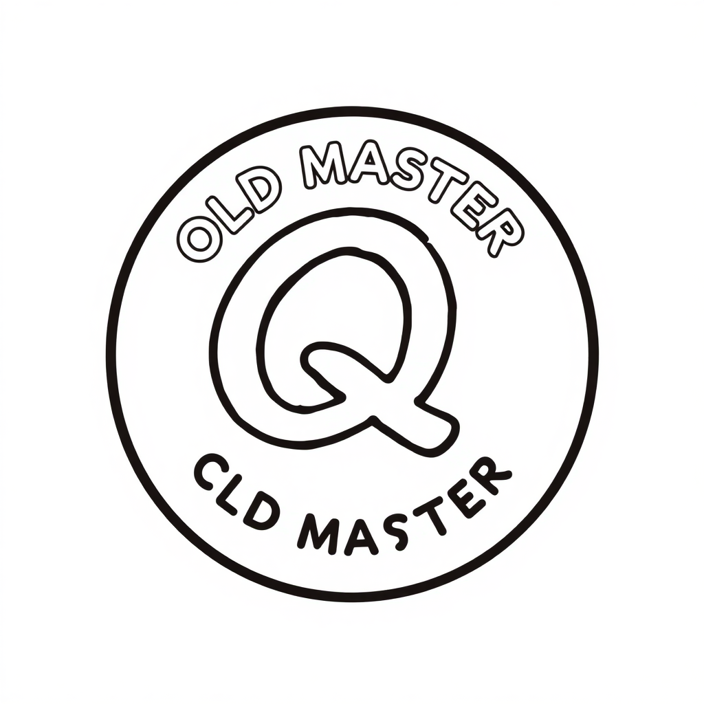 Draw the logo for Old Master Q fast food restaurant.