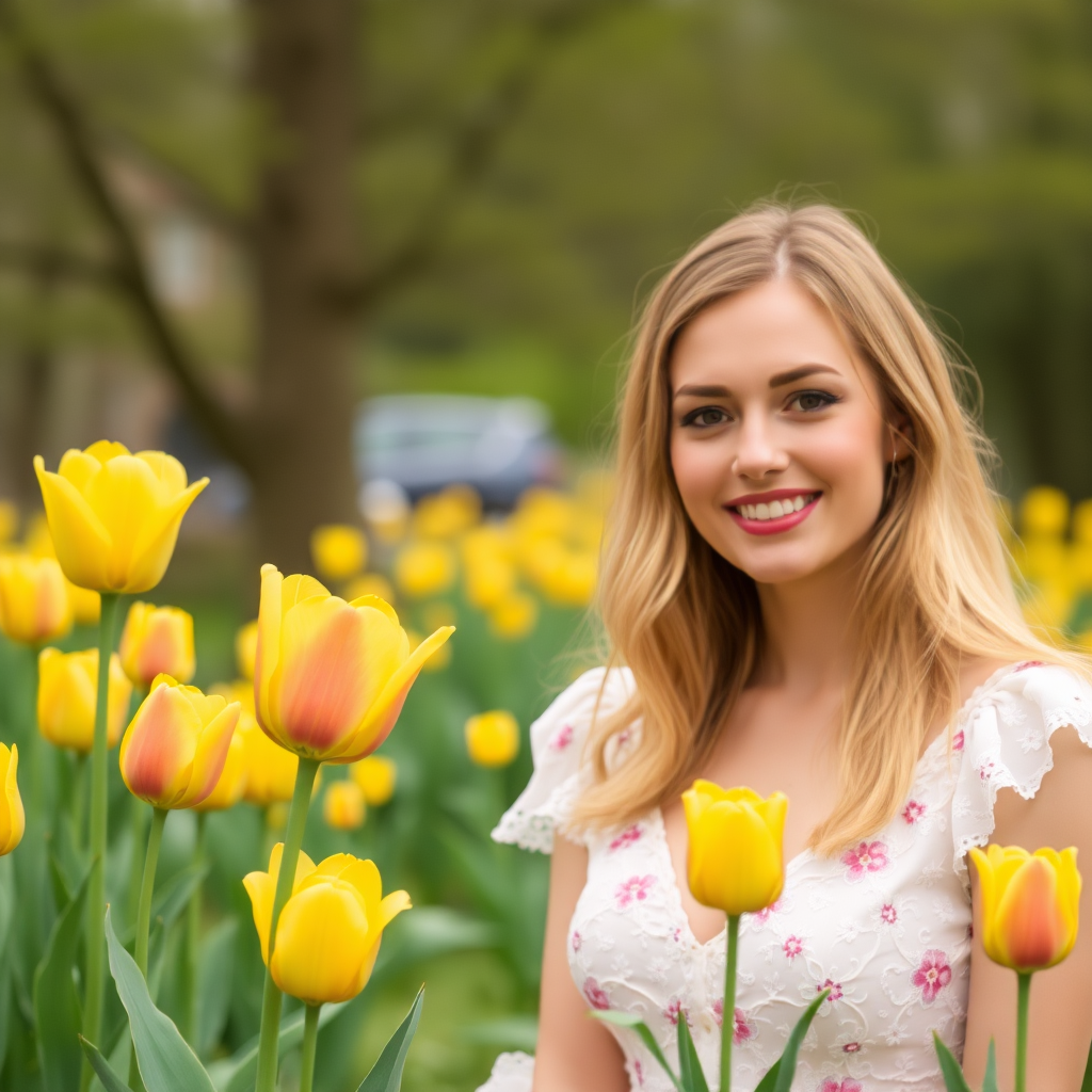 Yellow tulip and beautiful lady