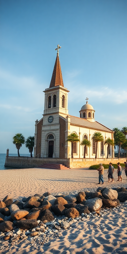 a church beside a beach, gta san andreas style