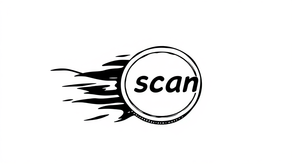 A token moving fast to the right with the engraving "1 scan"  
In the style of a comic icon in black ink only on a white background