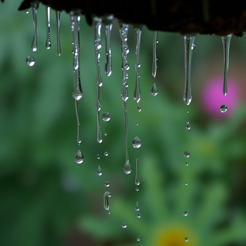 Falling raindrops, macro photography, natural scenery, high definition, large scene.