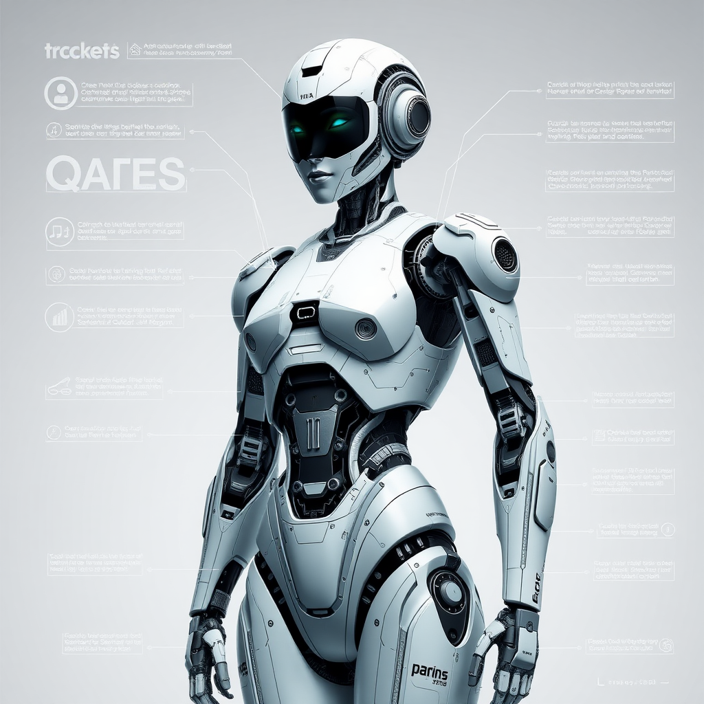 Woman robot full body technical schematic