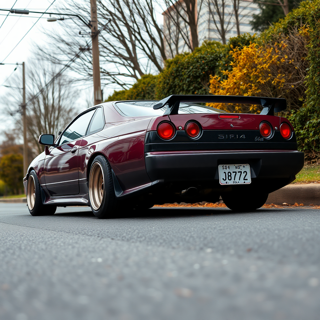 nissan silvia s14 the car is parked on the side of the road, inspired by Taiyō Matsumoto, tumblr, restomod, nd4, c4