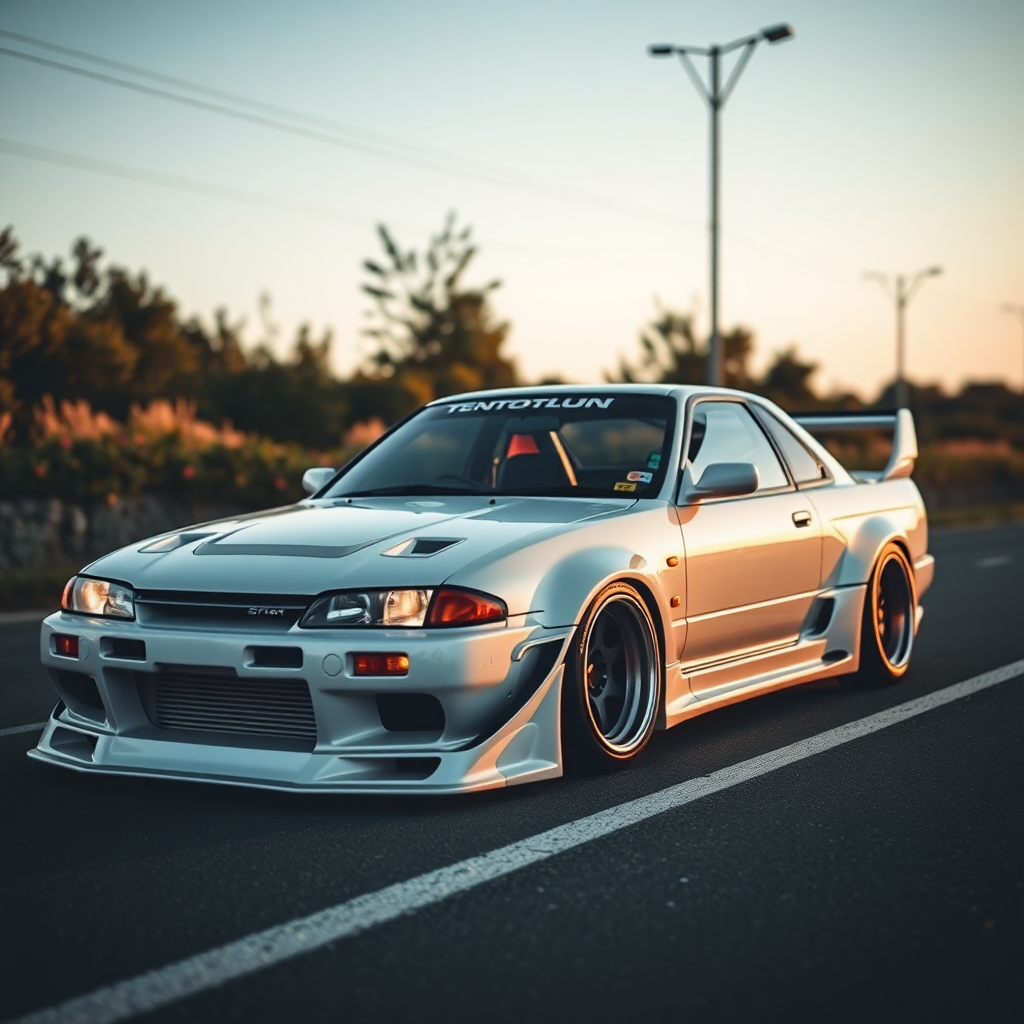 concept tuner nissan silvia s14 the car is parked on the side of the road, inspired by Taiyō Matsumoto, tumblr, restomod, nd4, c4