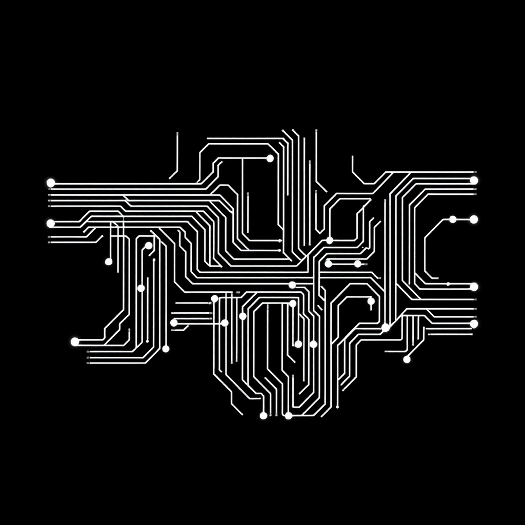 Square Line Art Clip Art Circuitry Solid White 4k Square Straight On Solid Black Background No Blur No Fading No Shading