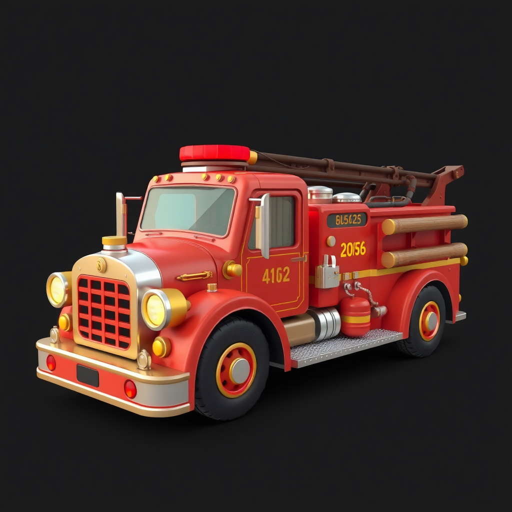 a steampunk firetruck game 3d low poly asset