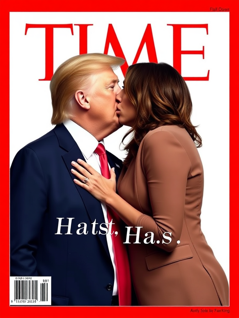 if Time Magazine had a cover of Trump and Kamala Harris a passionate kiss between them.