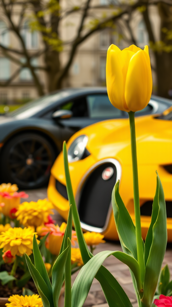 Yellow tulip and bugatti