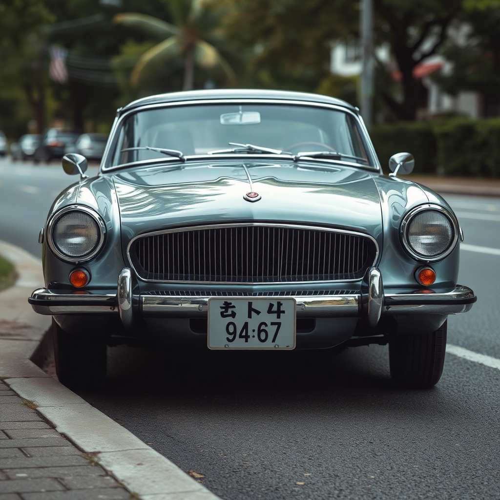 metallic shine classic car is parked on the side of the road, inspired by Taiyō Matsumoto, tumblr, restomod, nd4, c4