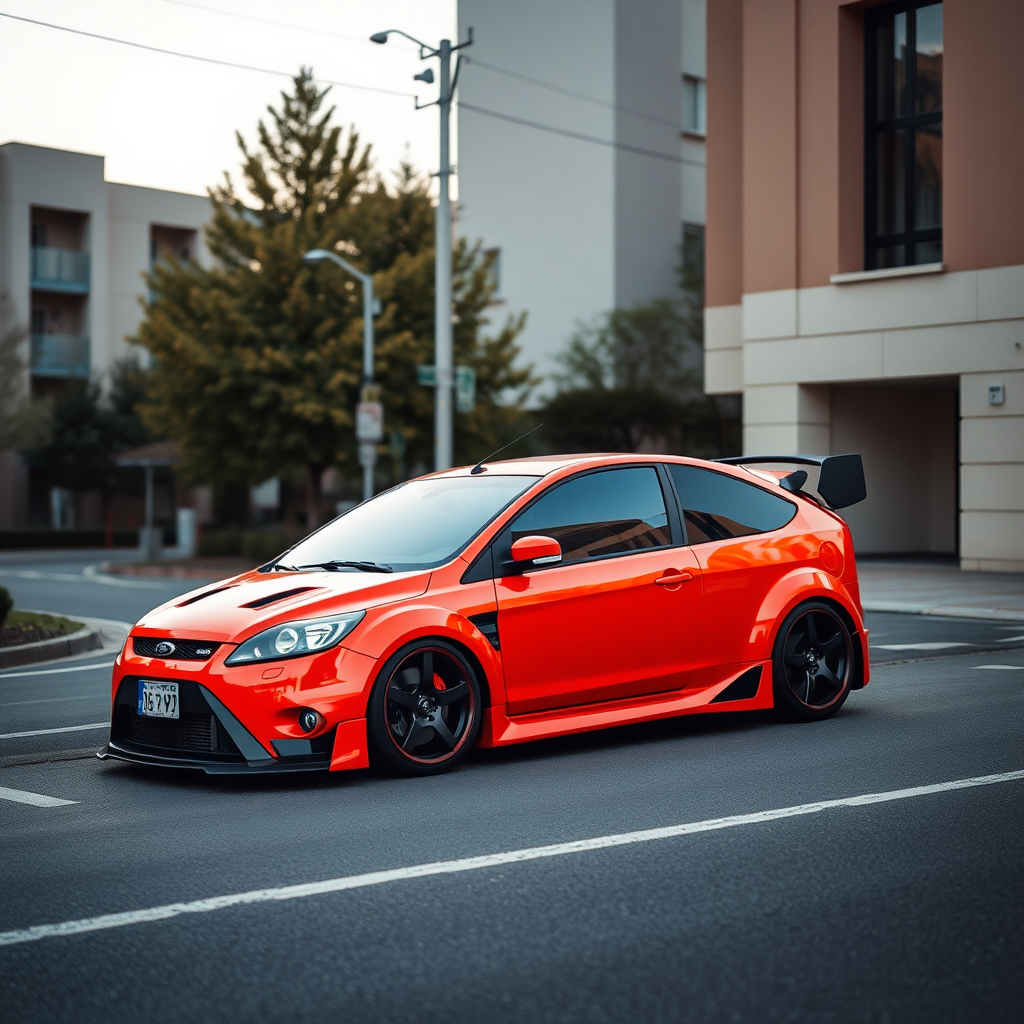 ford focus rs 2009 car is parked on the side of the road, inspired by Taiyō Matsumoto, tumblr, restomod, nd4, c4