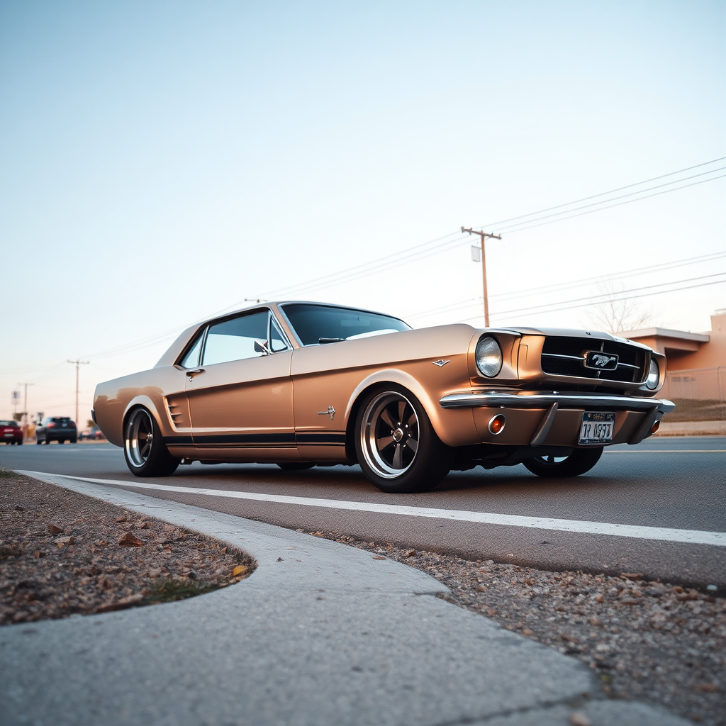 the car is parked on the side of the road, inspired by Taiyō Matsumoto, tumblr, restomod, nd4, c4 metallic shine classic american low rider ford mustang