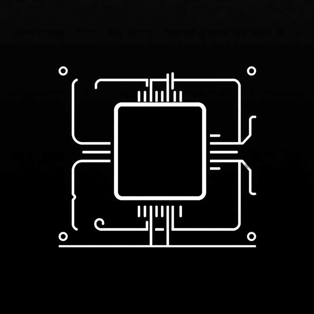 Square Line Art Clip Art CPU Solid White Chip 4k Square Straight On Solid Black Background No Blur No Fading No Shading