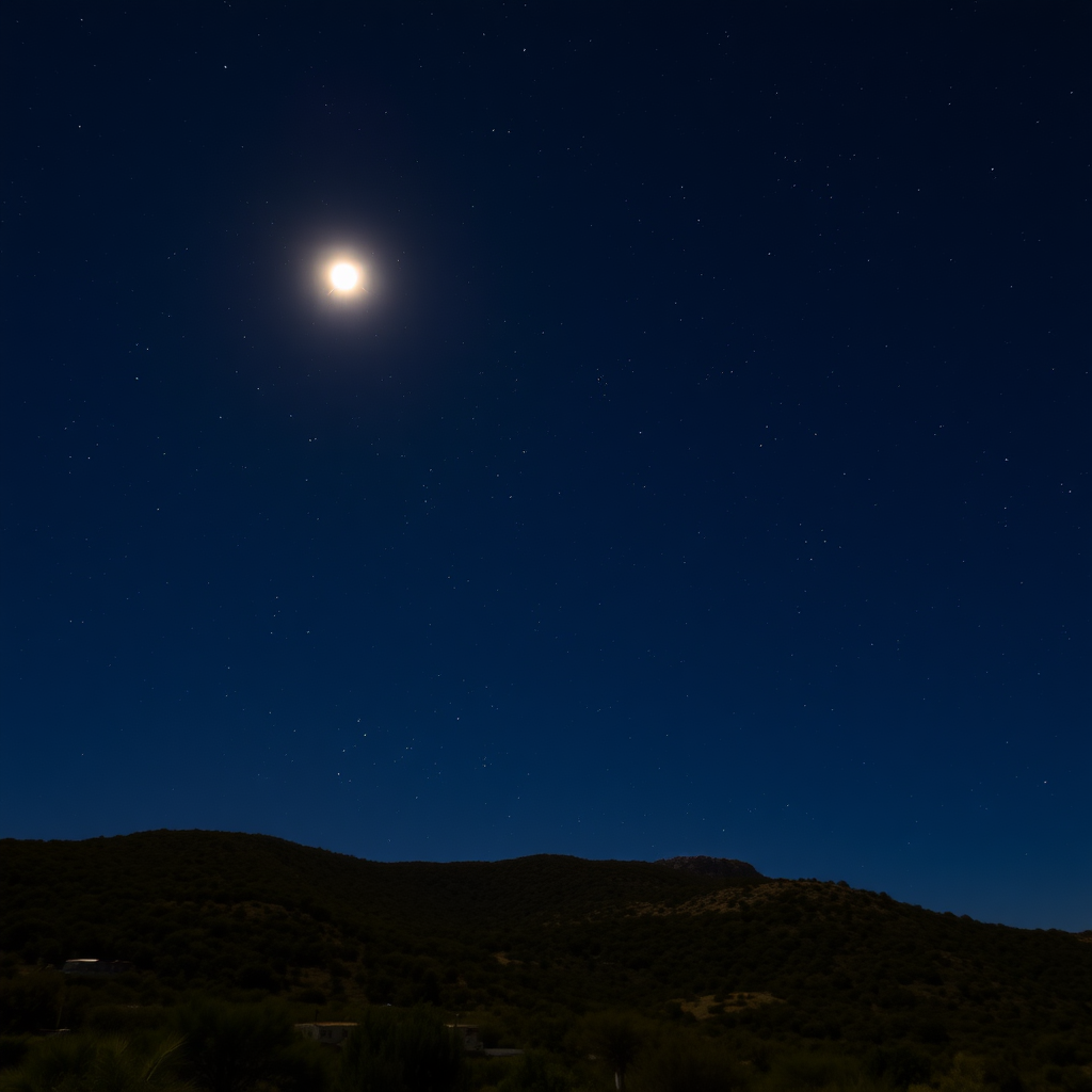 Very starry sky with the moon in the hilly area of Sardinia.