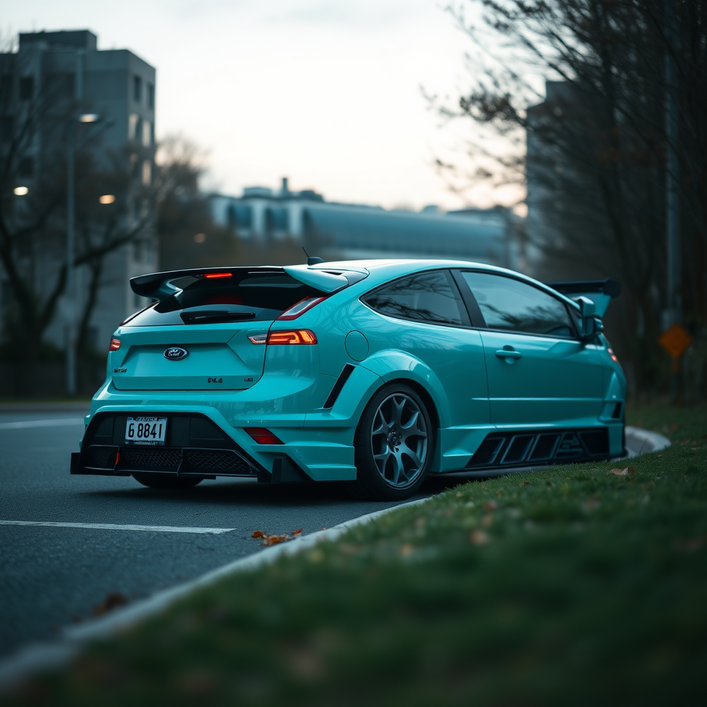 ford focus rs 2009 car is parked on the side of the road, inspired by Taiyō Matsumoto, tumblr, restomod, nd4, c4