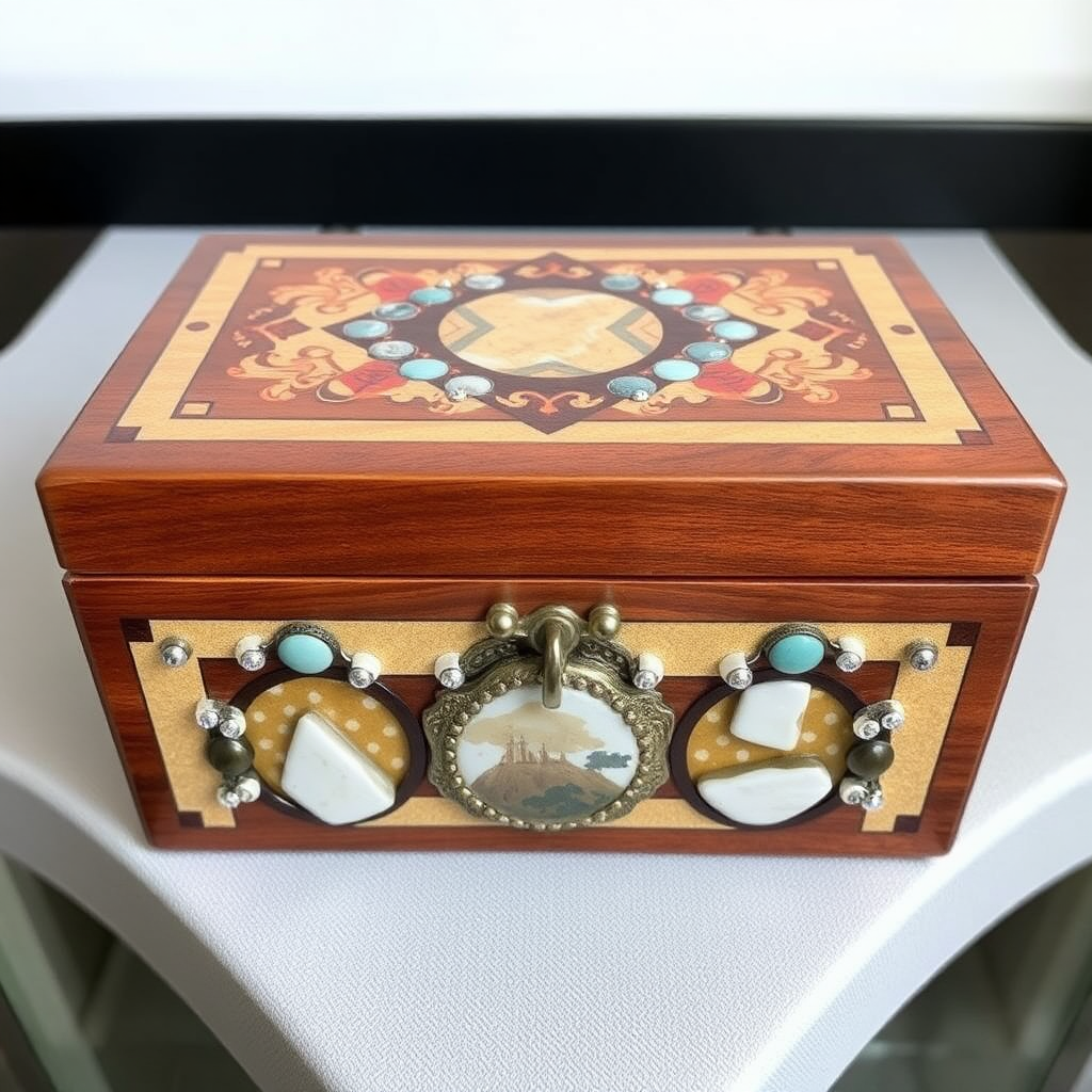 Decorative wood box with stone inlay