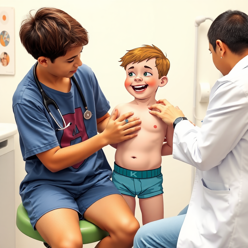 13 year old boy getting his cartoon undies checked by doctor