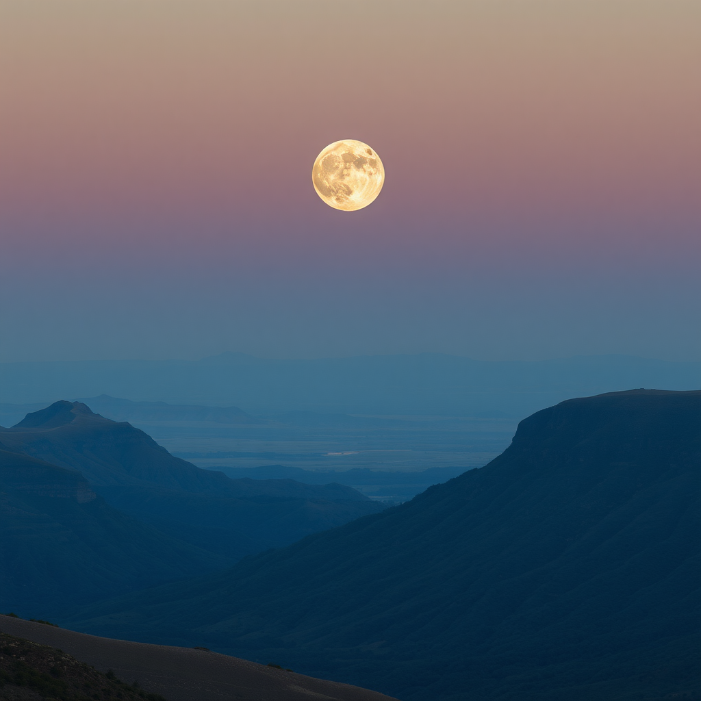 A landscape with the moon, high-definition photo, vast scenery.