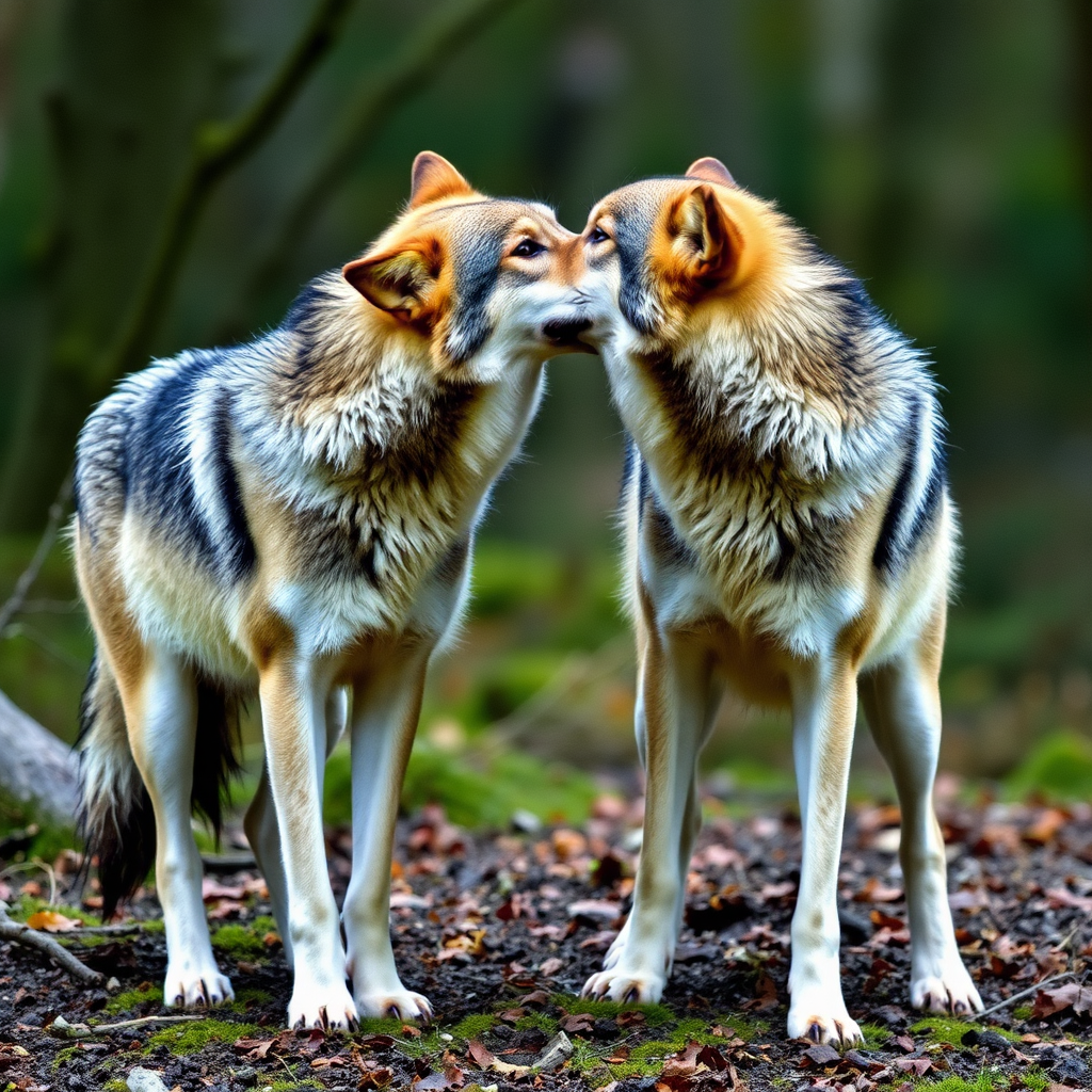 Two wolves mating, photo