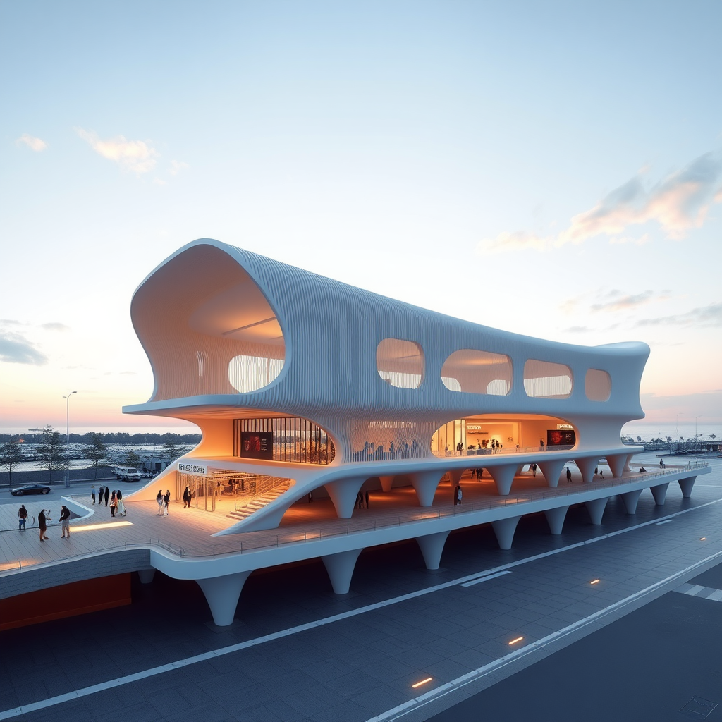 Concept design of a bus terminal inspired by Sendai Mediatheque  
Architect: Toyo Ito with stilt floor and staggered flooring with 2 storey structure bus terminal should be open, fluid, public space with commercial space the bus terminal has a beach on the west side. architecture structural form