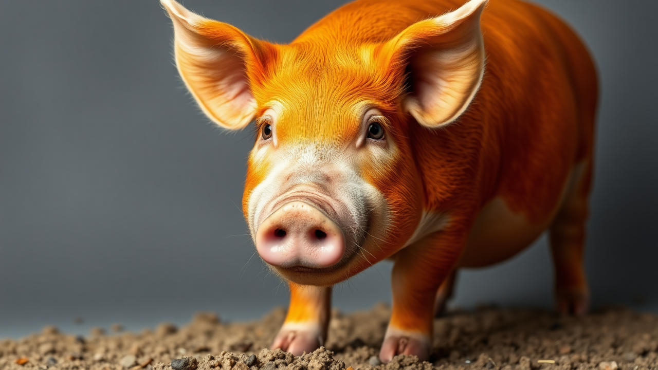 photo, red-eyes orange pig, full body