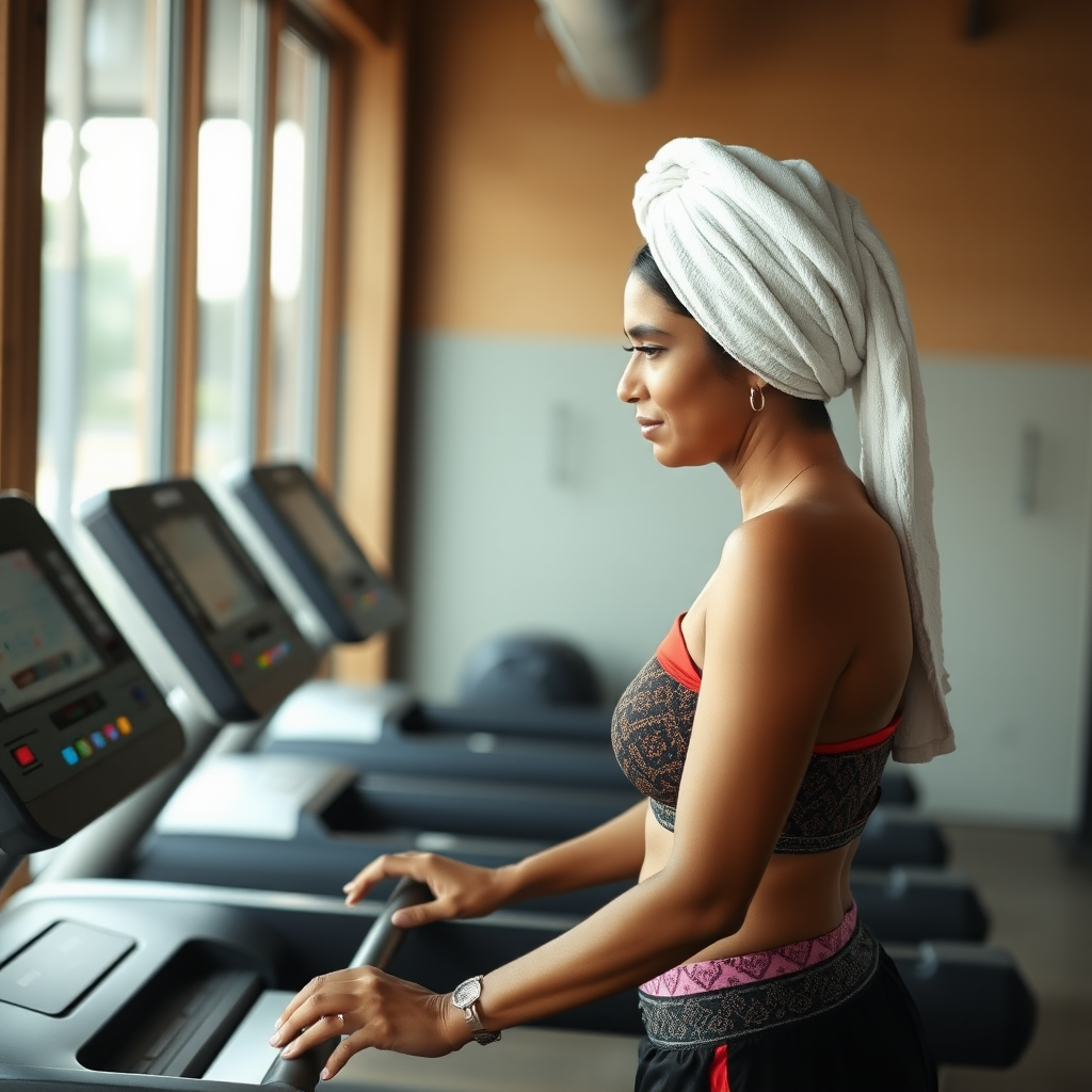 Indian wife, towel head, working out on Treadmill