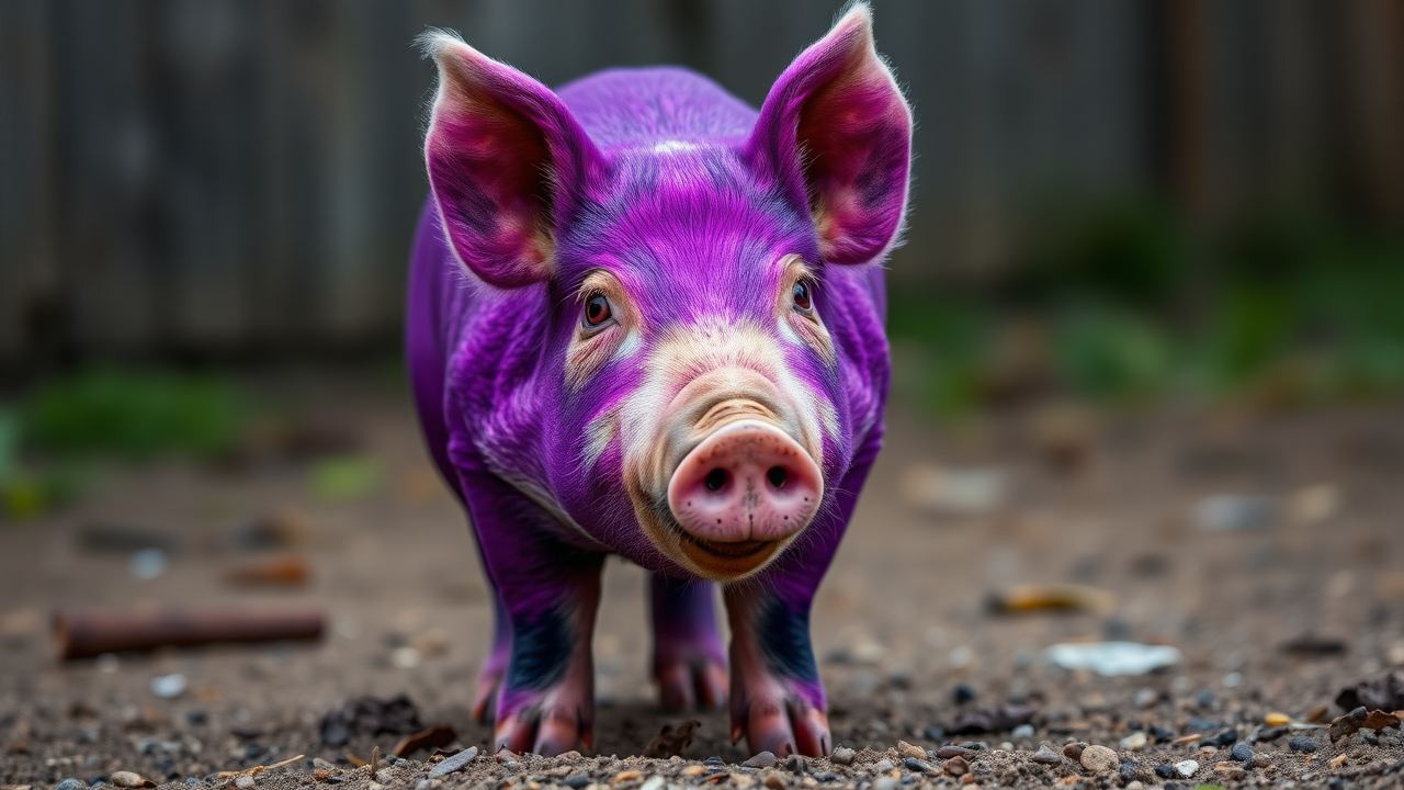 photo, red-eyes purple pig, full body