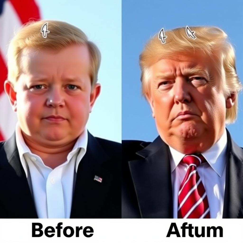 a before and after photo of donald trump, baby donald trump to old donald trump