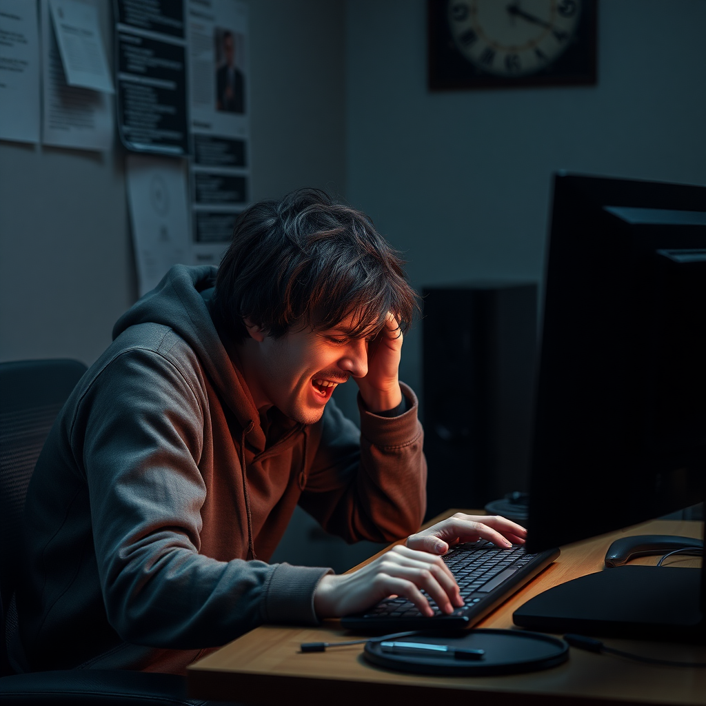 desperate user in front of the computer