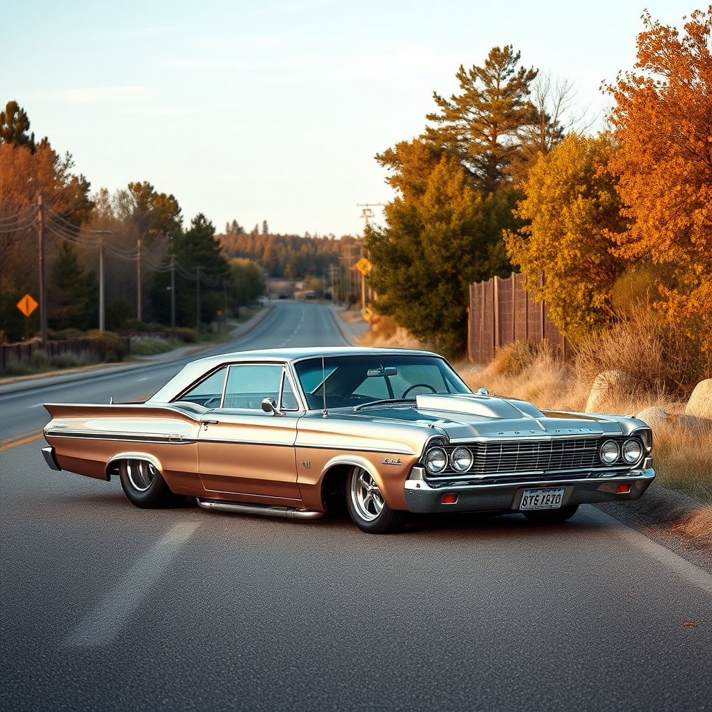 the drag car is parked on the side of the road, inspired by Taiyō Matsumoto, tumblr, restomod, nd4, c4 metallic shine classic american low rider ford