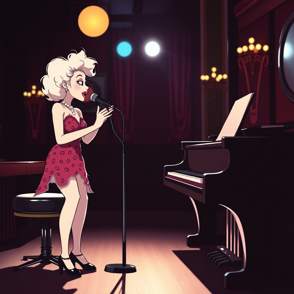 pearl's a singer - she stands up when she plays the piano - in a nightclub