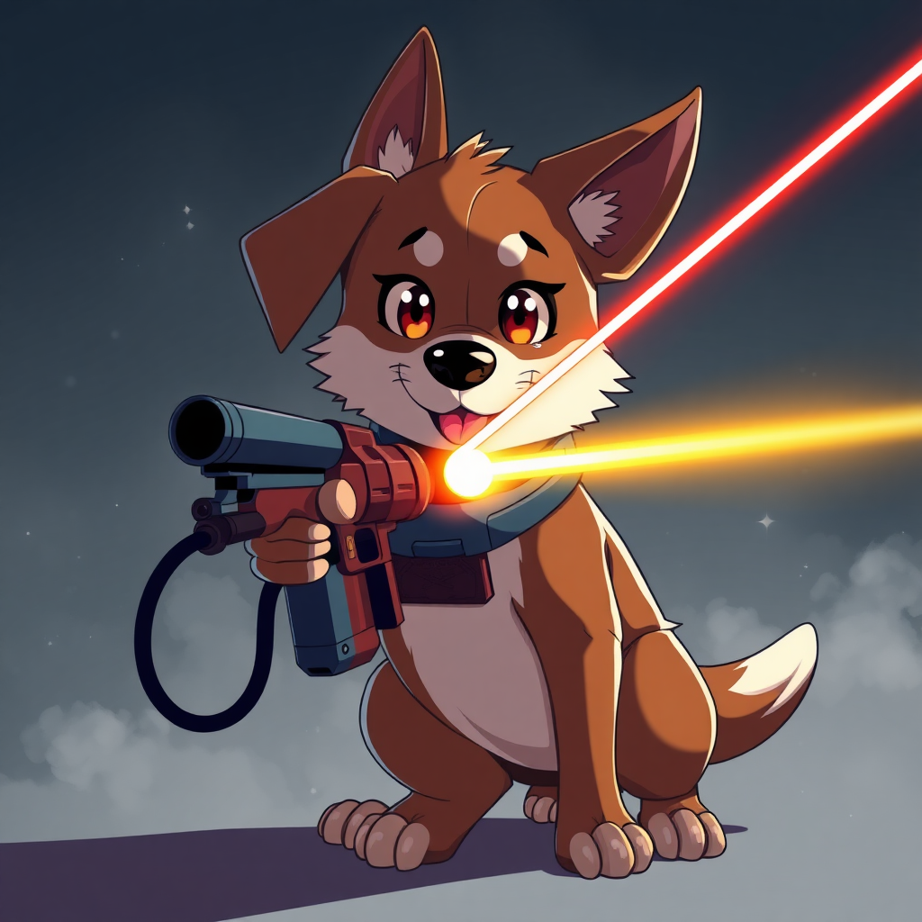 Anime dog with a laser gun