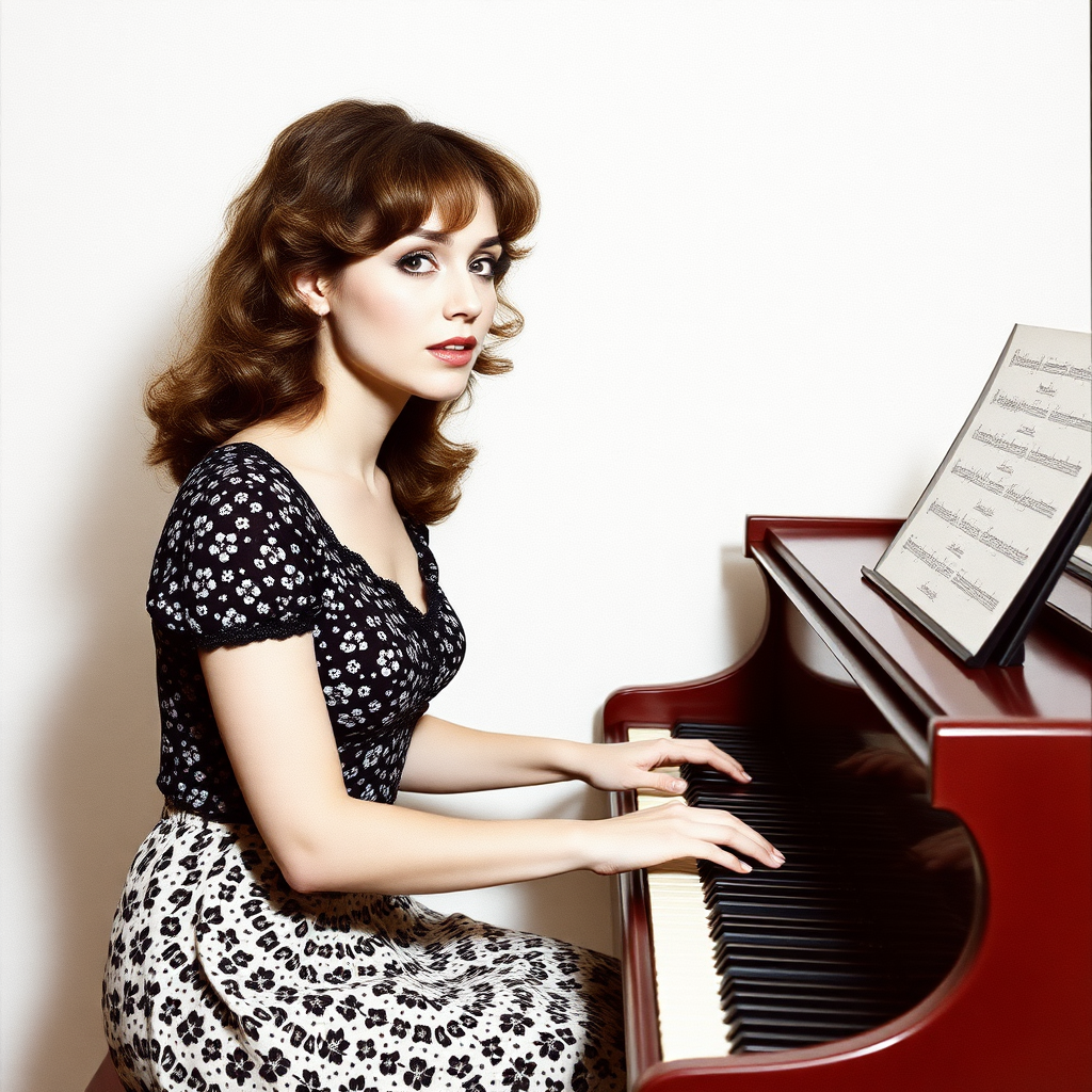 1980s woman piano photoshoot