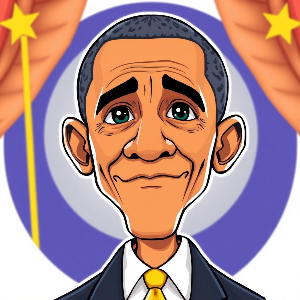 Create a detailed cartoon illustration of President Obama in a cute Disney style.