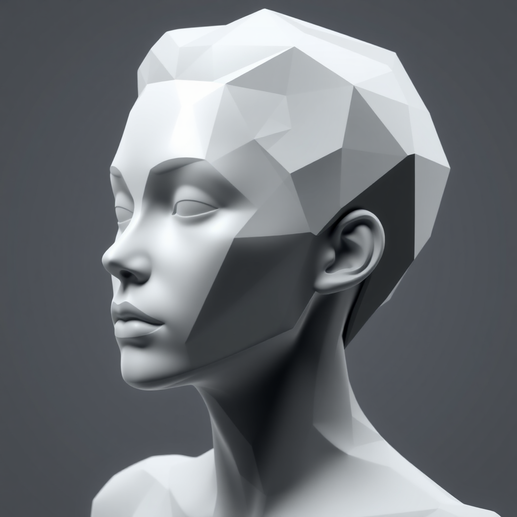 A low poly 3D model of a female model.