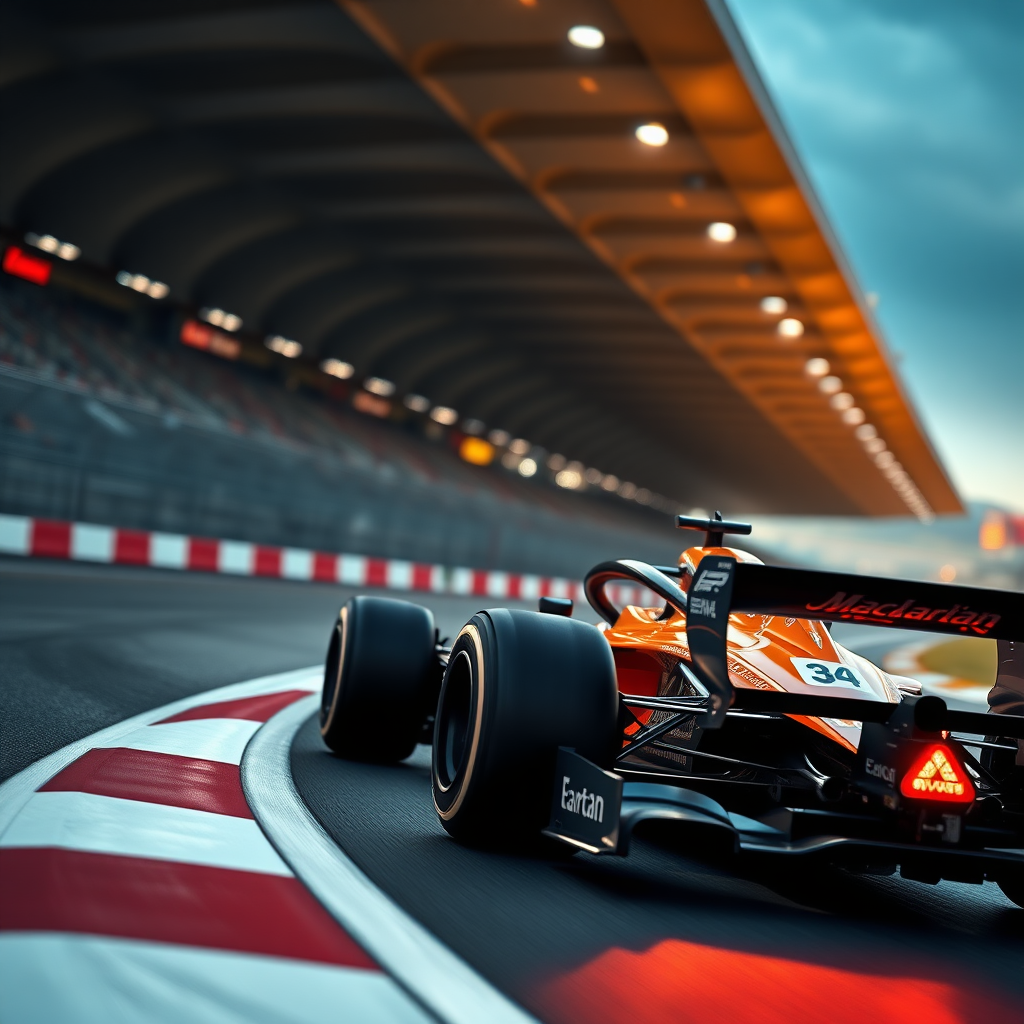 f1 mclaren car cinematic photo in a race track